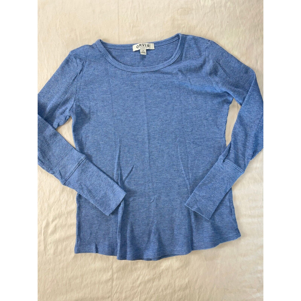 Orvis Long Sleeve Pullover Boat Neck Thermal Shirt. Steel Blue, Women's L, EUC!!